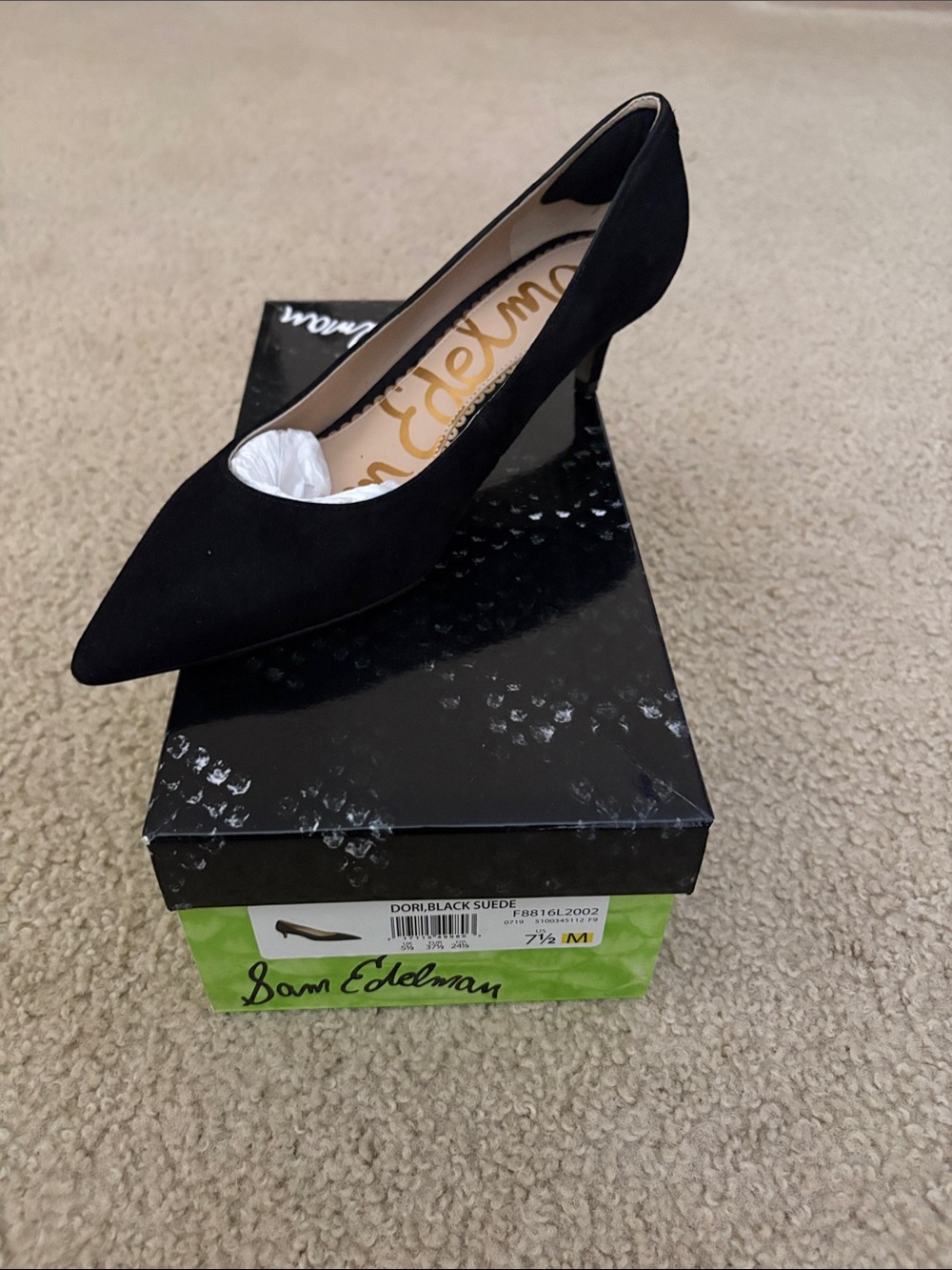 Sam Edelman Black Suede Pointed Toe Pump